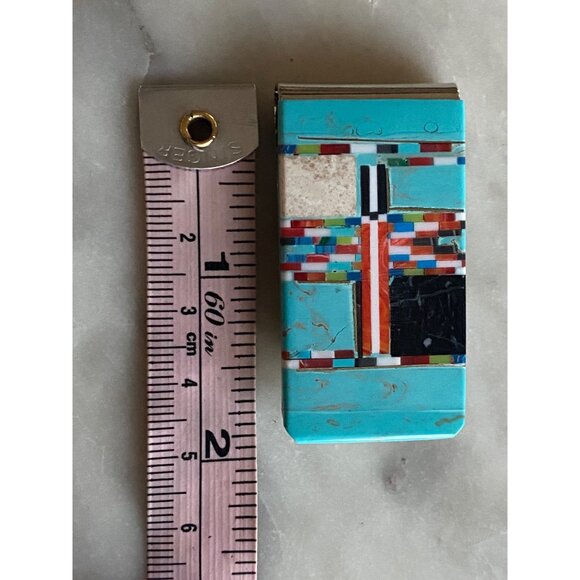 NEW Turquoise Multicolored Stone Inlay Design Money Clip - Picture 3 of 4